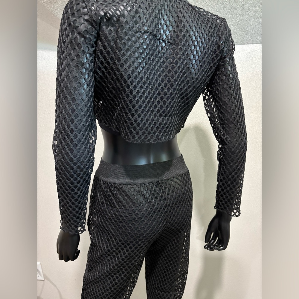Two piece net black crop top and pants medium new with tags great cover up - Picture 5 of 9